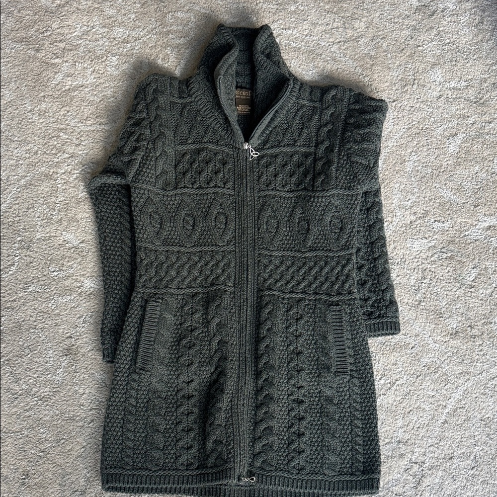 Women's Cable Knit Sweater Coat - Green